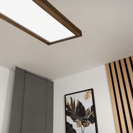 Brilagi - Lámpara de techo LED regulable para baño WOODY FRAME LED/50W/230V roble nogal 120x30 cm 3000-6000K IP44 + mando a distancia