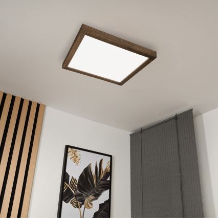 Brilagi - Lámpara de techo LED regulable para baño WOODY FRAME LED/50W/230V roble nogal 60x60 cm 3000-6000K IP44 + mando a distancia