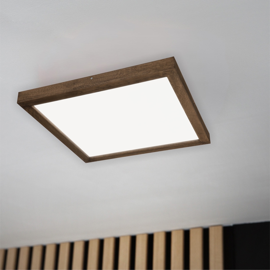 Brilagi - Lámpara de techo LED regulable para baño WOODY FRAME LED/50W/230V roble nogal 60x60 cm 3000-6000K IP44 + mando a distancia