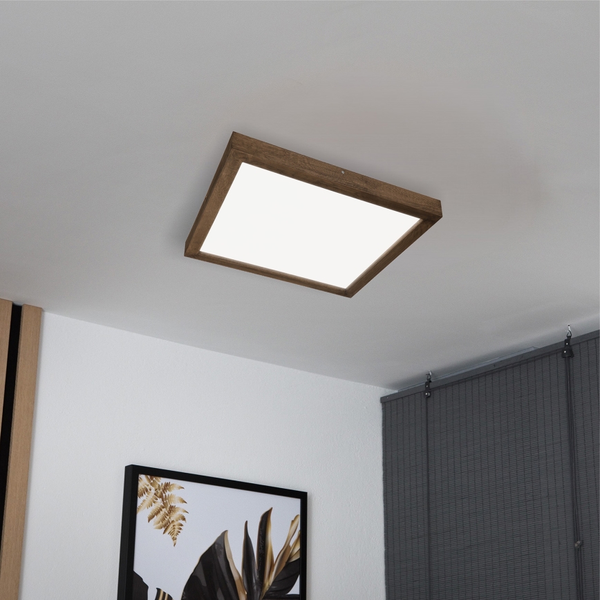 Brilagi - Lámpara de techo LED regulable para baño WOODY FRAME LED/50W/230V roble nogal 60x60 cm 3000-6000K IP44 + mando a distancia