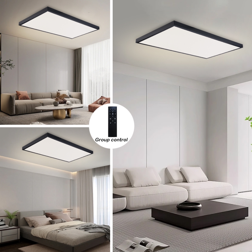 Brilagi - Luminaria de techo para baño LED regulable FRAME SMART LED/96W/230V 120x60 cm 3000-6000K IP44 negra + mando a distancia