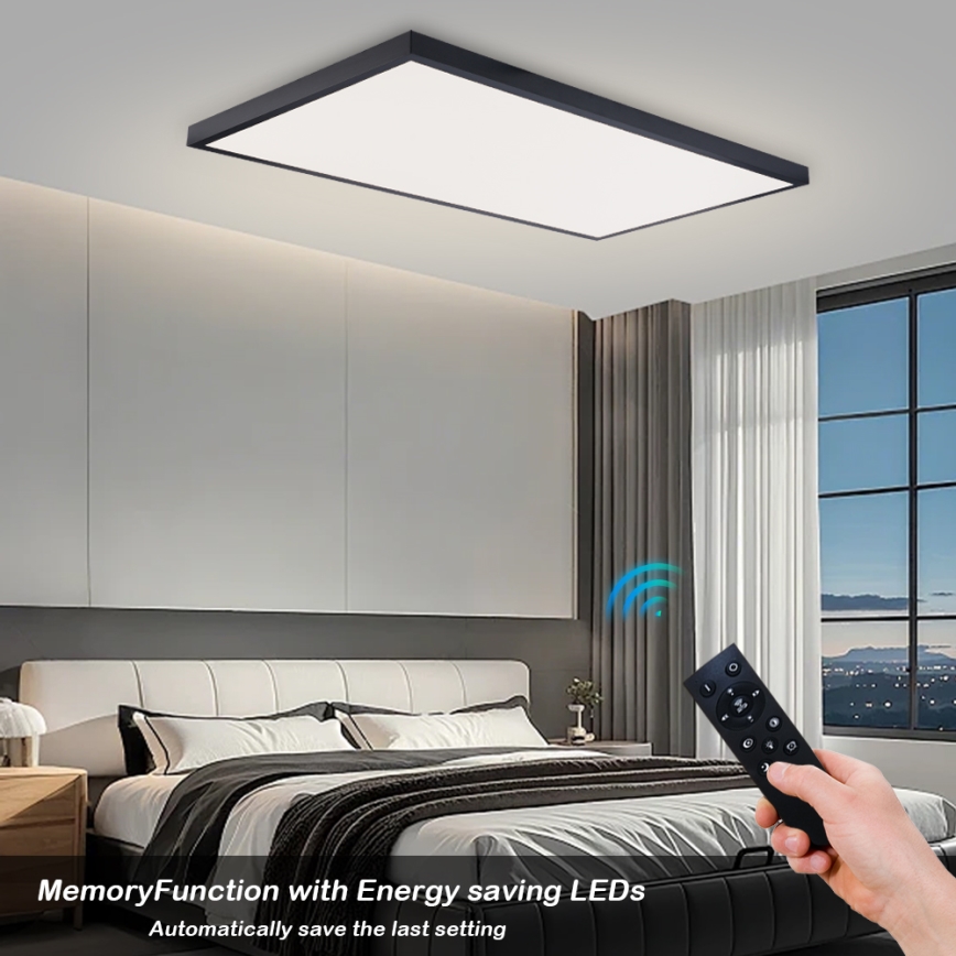 Brilagi - Luminaria de techo para baño LED regulable FRAME SMART LED/96W/230V 120x60 cm 3000-6000K IP44 negra + mando a distancia