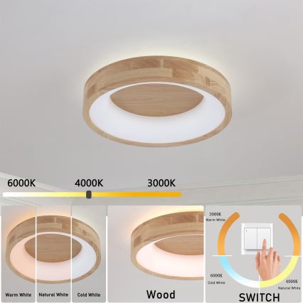 Brilagi - Plafón LED FALCON WOOD LED/30W/230V 3000/4000/6000K Ø 45 cm madera