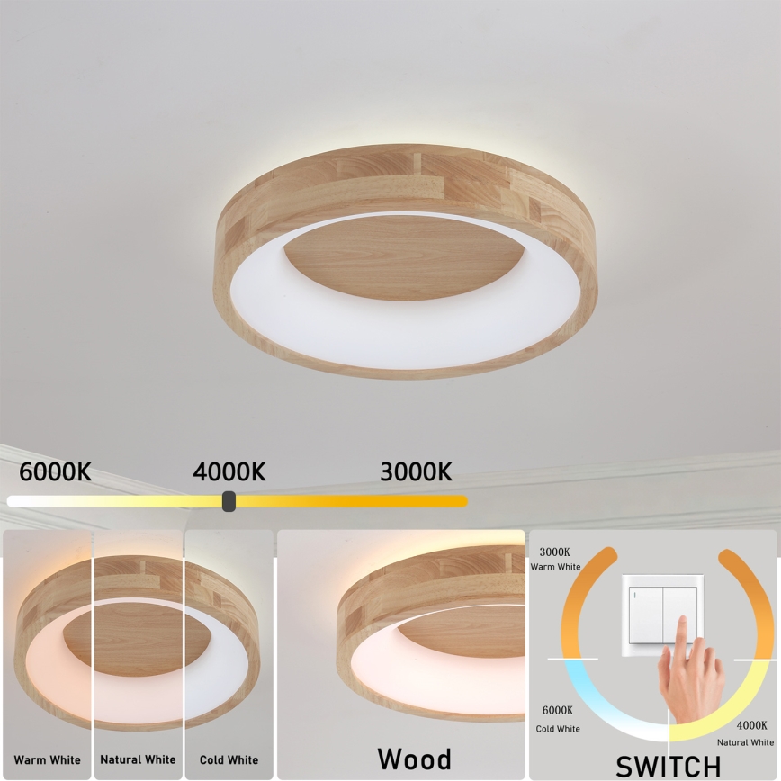 Brilagi - Plafón LED FALCON WOOD LED/30W/230V 3000/4000/6000K Ø 45 cm madera