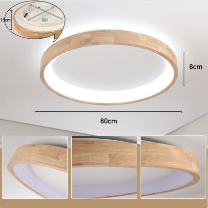 Brilagi - Luminaria de techo LED FALCON WOOD LED/60W/230V 3000/4000/6000K Ø 80 cm acabado en madera