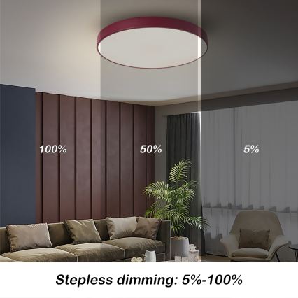 Brilagi - Luminaria de techo LED regulable POOL LED/60W/230V 3000-6000K, diámetro 50 cm, color burdeos + mando a distancia