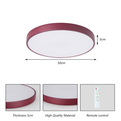 Brilagi - Luminaria de techo LED regulable POOL LED/60W/230V 3000-6000K, diámetro 50 cm, color burdeos + mando a distancia
