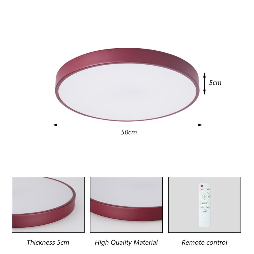 Brilagi - Luminaria de techo LED regulable POOL LED/60W/230V 3000-6000K, diámetro 50 cm, color burdeos + mando a distancia