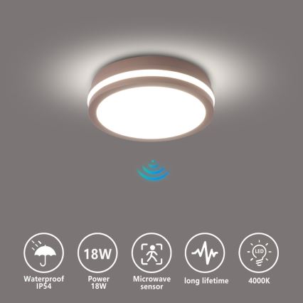 Brilagi - Lámpara de techo LED para exterior con sensor BENE LED/18W/230V Ø 21,5 cm marrón IP54