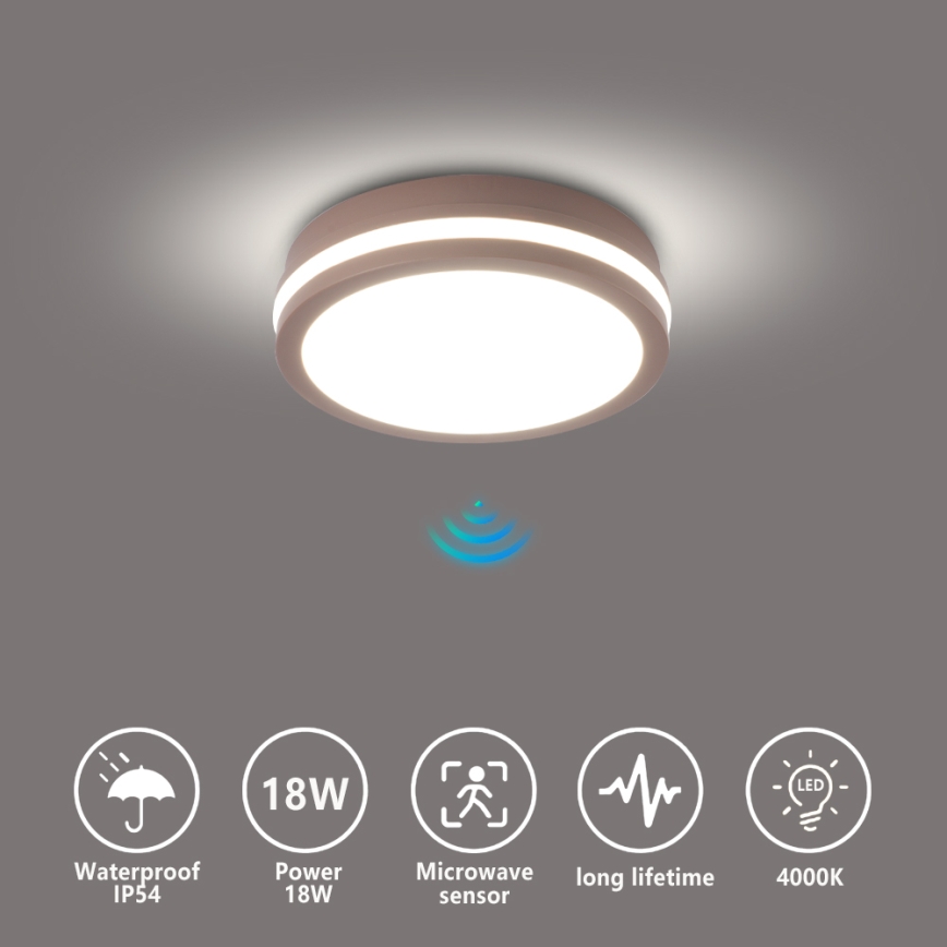 Brilagi - Lámpara de techo LED para exterior con sensor BENE LED/18W/230V Ø 21,5 cm marrón IP54