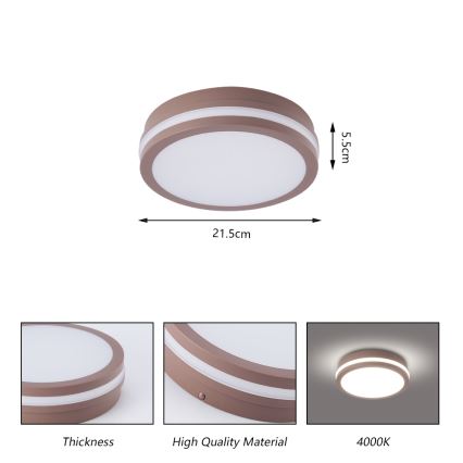 Brilagi - Lámpara de techo LED para exterior con sensor BENE LED/18W/230V Ø 21,5 cm marrón IP54