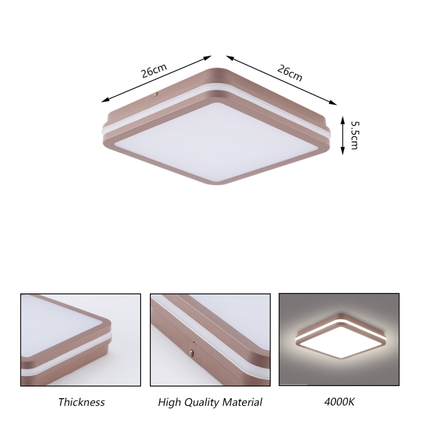 Brilagi - Plafón LED para exterior con sensor BENE LED/24W/230V 26x26 cm marrón IP54