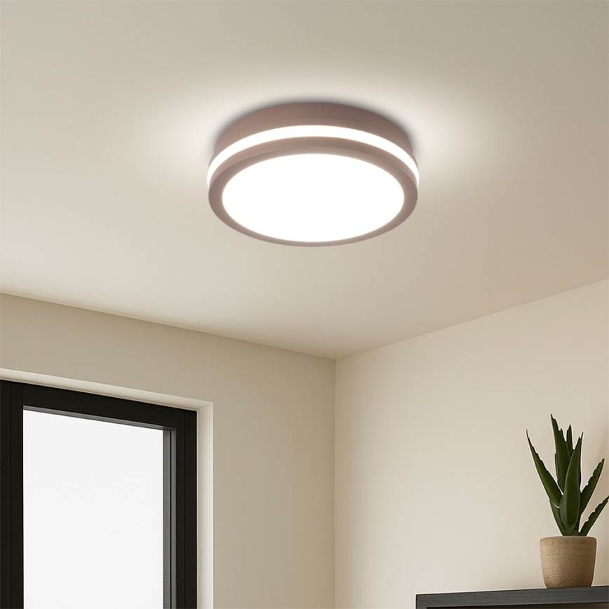 Brilagi - Luminaria LED de techo exterior con sensor BENE LED/18W/230V Ø 21,5 cm marrón IP54