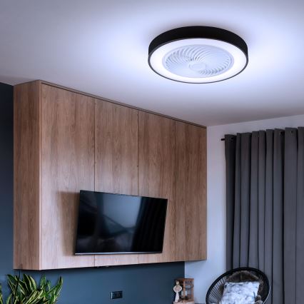 Brilagi - Luminaria de techo LED regulable con ventilador LED/30W/230V 3000-6500K Ø 50 cm negra + mando a distancia