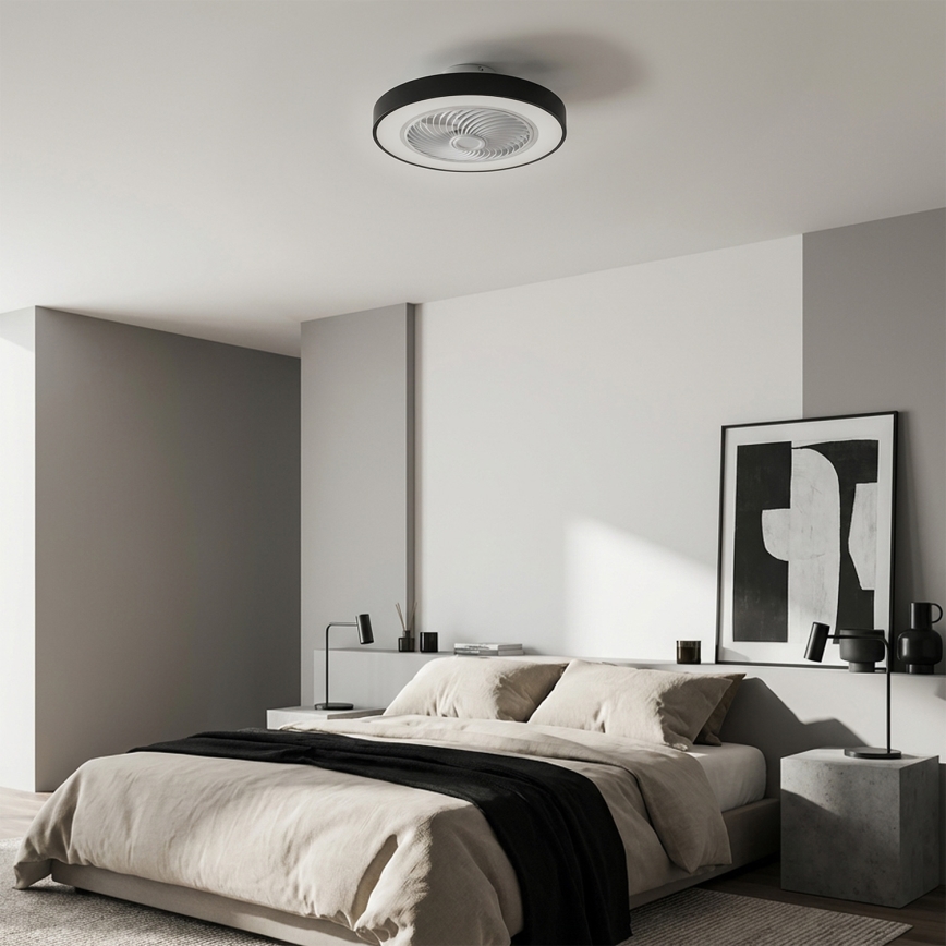 Brilagi - Luminaria de techo LED regulable con ventilador LED/30W/230V 3000-6500K Ø 50 cm negra + mando a distancia