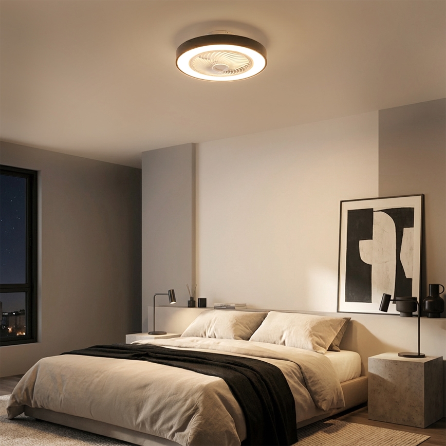 Brilagi - Luminaria de techo LED regulable con ventilador LED/30W/230V 3000-6500K Ø 50 cm negra + mando a distancia