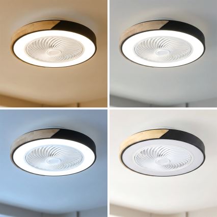 Brilagi - Lámpara de techo LED regulable con ventilador LED/30W/230V 3000-6500K Ø 50 cm negro/roble + mando a distancia