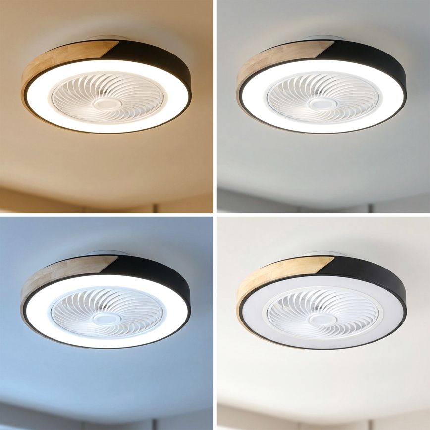 Brilagi - Lámpara de techo LED regulable con ventilador LED/30W/230V 3000-6500K Ø 50 cm negro/roble + mando a distancia