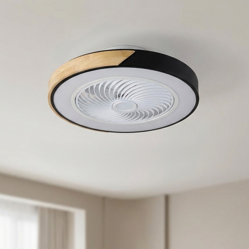 Brilagi - Lámpara de techo LED regulable con ventilador LED/30W/230V 3000-6500K Ø 50 cm negro/roble + mando a distancia