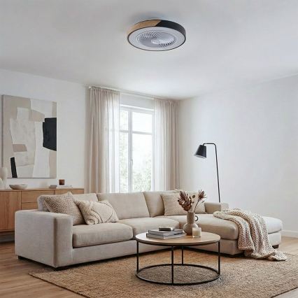 Brilagi - Lámpara de techo LED regulable con ventilador LED/30W/230V 3000-6500K Ø 50 cm negro/roble + mando a distancia