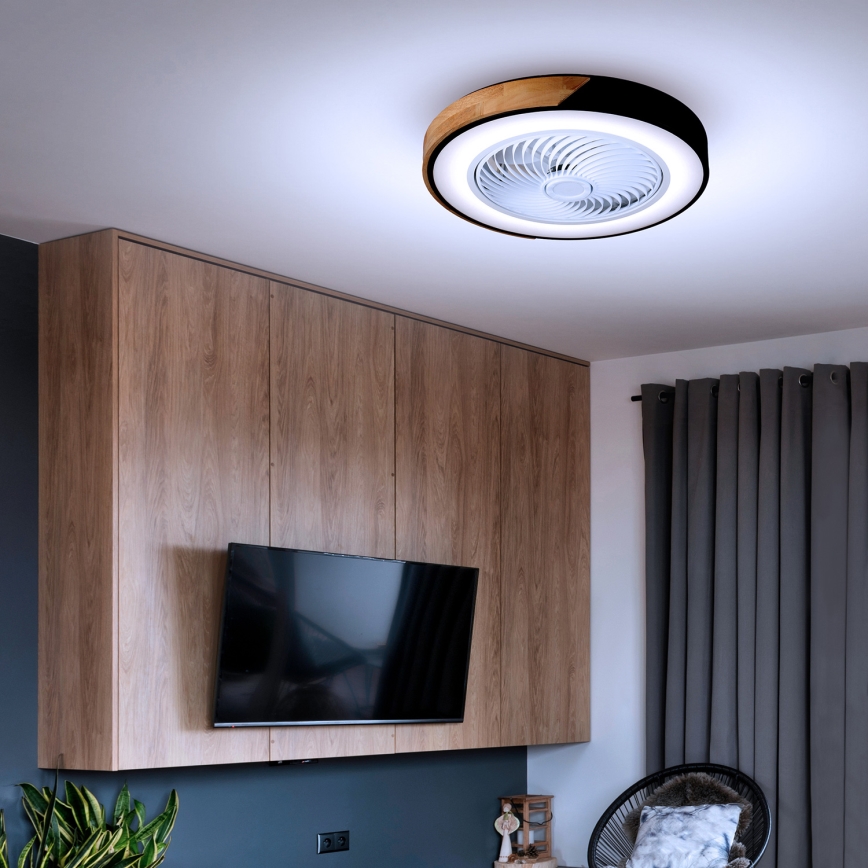 Brilagi - Lámpara de techo LED regulable con ventilador LED/30W/230V 3000-6500K Ø 50 cm negro/roble + mando a distancia