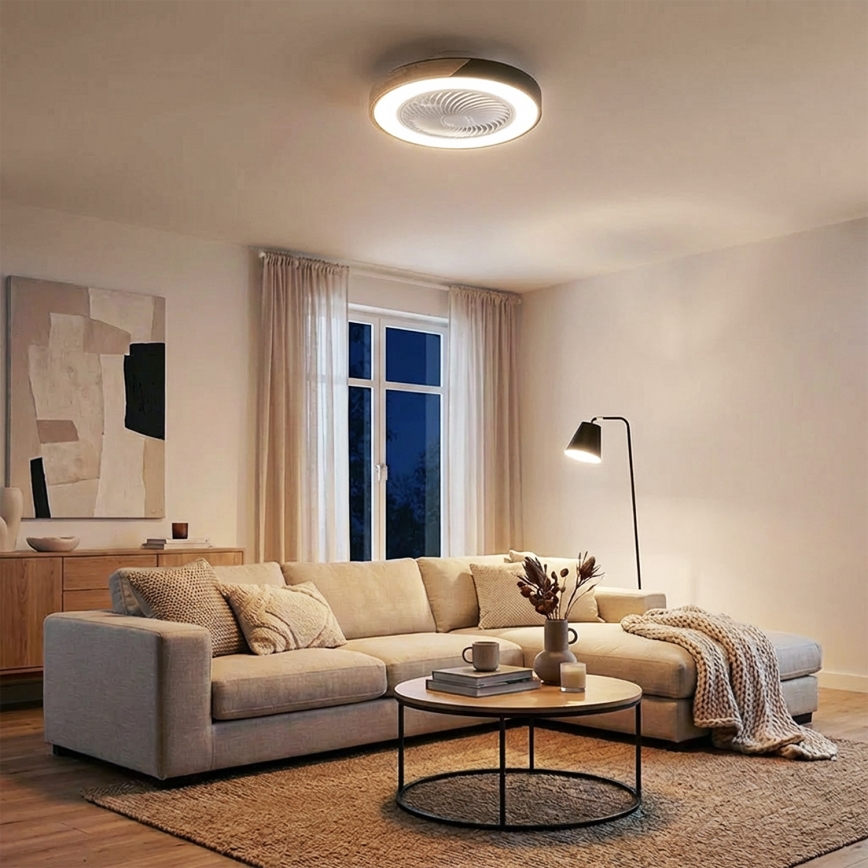 Brilagi - Lámpara de techo LED regulable con ventilador LED/30W/230V 3000-6500K Ø 50 cm negro/roble + mando a distancia