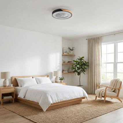 Brilagi - Lámpara de techo LED regulable con ventilador LED/30W/230V 3000-6500K Ø 50 cm negro/roble + mando a distancia
