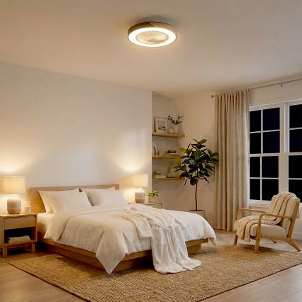 Brilagi - Lámpara de techo LED regulable con ventilador LED/30W/230V 3000-6500K Ø 50 cm negro/roble + mando a distancia