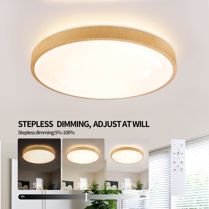 Brilagi - Lámpara de techo LED regulable GLASS POOL DOUBLE LED/60W/230V 3000-6000K 50 cm acabado en madera + mando a distancia
