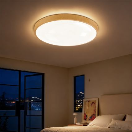 Brilagi - Lámpara de techo LED regulable GLASS POOL DOUBLE LED/60W/230V 3000-6000K 50 cm acabado en madera + mando a distancia