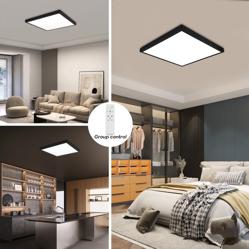 Brilagi - Luminaria de techo regulable para baño FRAME SMART LED/50W/230V 60x60 cm 3000-6000K IP44 negra + mando a distancia