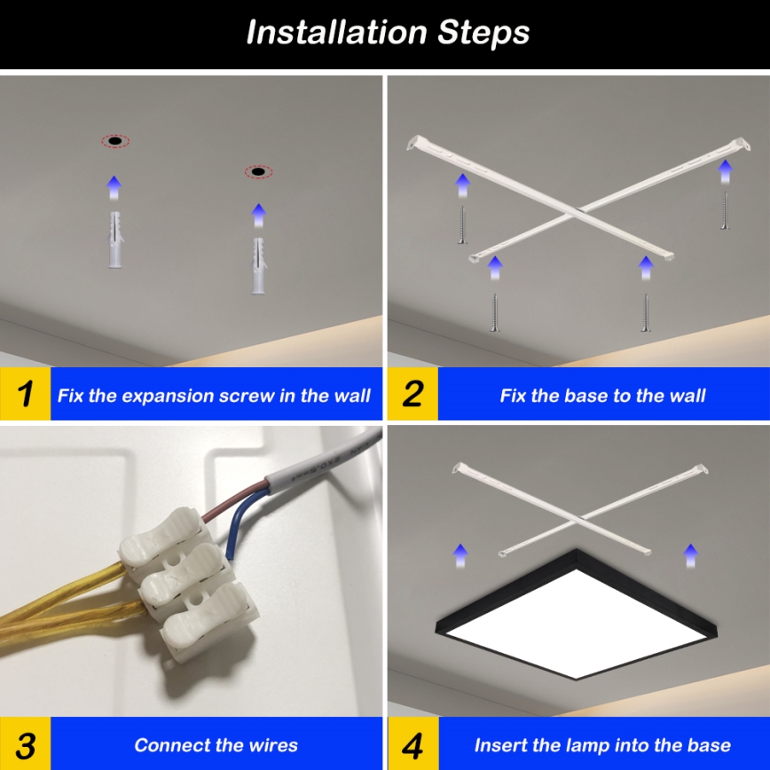 Brilagi - Luminaria de techo regulable para baño FRAME SMART LED/50W/230V 60x60 cm 3000-6000K IP44 negra + mando a distancia