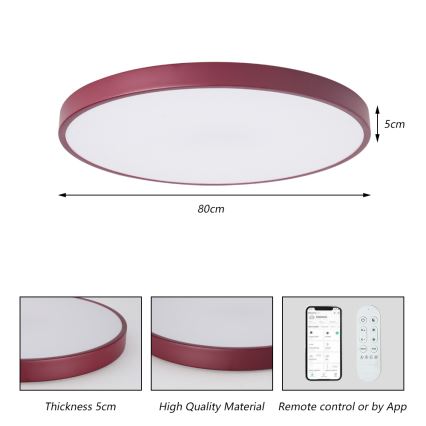 Brilagi - Luminaria LED regulable POOL SMART LED/100W/230V, diámetro 80 cm, 3000-6000K, Wi-Fi Tuya + mando a distancia, color burdeos