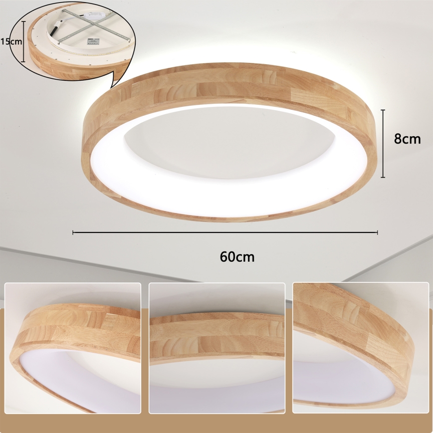 Brilagi - Lámpara de techo LED FALCON WOOD LED/40W/230V 3000/4000/6000K Ø 60 cm de madera