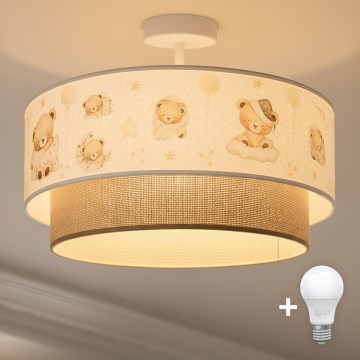 Brilagi-LED Plafón infantil BOBO 1xE27/60W/230V Ø 40 cm blanco/beige/oso