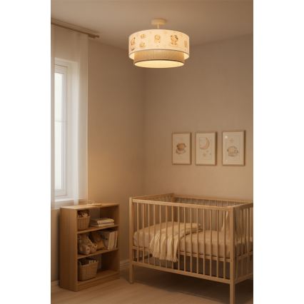 Brilagi-LED Plafón infantil BOBO 1xE27/60W/230V Ø 40 cm blanco/beige/oso