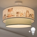 Brilagi-LED Plafón infantil BOBO 1xE27/60W/230V Ø 40 cm blanco/verde/con motivos de animales