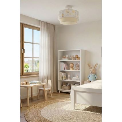 Brilagi - Plafón LED infantil BOBO 1xE27/60W/230V Ø 40 cm blanco/beige/con motivos de animales