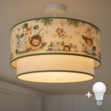 Brilagi-LED Plafón infantil de superficie BOBO 1xE27/60W/230V Ø 40 cm crema/verde/jungla.