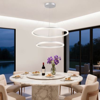 Brilagi - Lámpara colgante LED regulable suspendida por cable PORTOFINO LED/98W/230V 3000-6000K Ø 80 cm plateada + mando a distancia