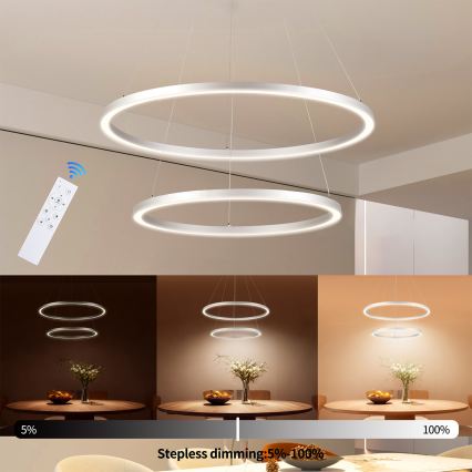 Brilagi - Lámpara colgante LED regulable suspendida por cable PORTOFINO LED/98W/230V 3000-6000K Ø 80 cm plateada + mando a distancia