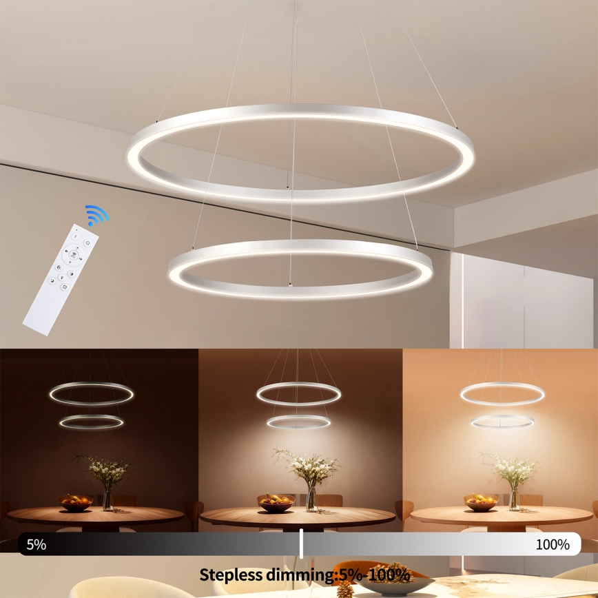 Brilagi - Lámpara colgante LED regulable suspendida por cable PORTOFINO LED/98W/230V 3000-6000K Ø 80 cm plateada + mando a distancia