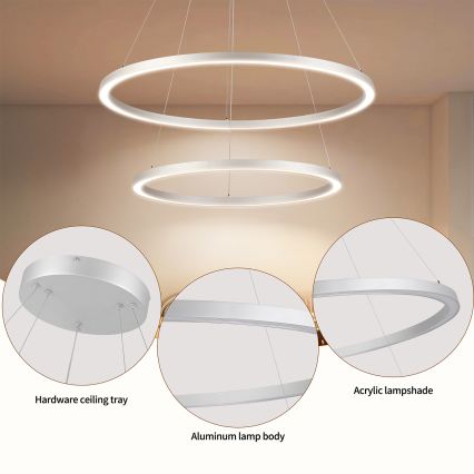Brilagi - Lámpara colgante LED regulable suspendida por cable PORTOFINO LED/98W/230V 3000-6000K Ø 80 cm plateada + mando a distancia