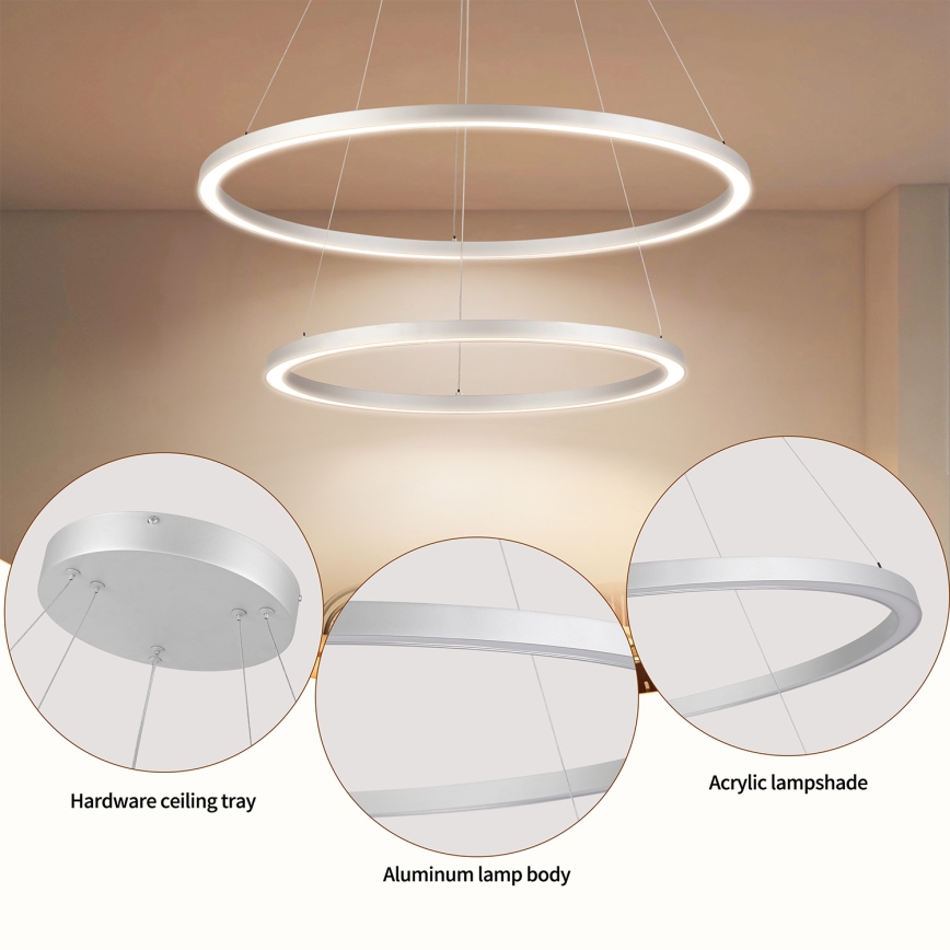 Brilagi - Lámpara colgante LED regulable suspendida por cable PORTOFINO LED/98W/230V 3000-6000K Ø 80 cm plateada + mando a distancia