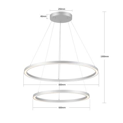 Brilagi - Lámpara colgante LED regulable suspendida por cable PORTOFINO LED/98W/230V 3000-6000K Ø 80 cm plateada + mando a distancia