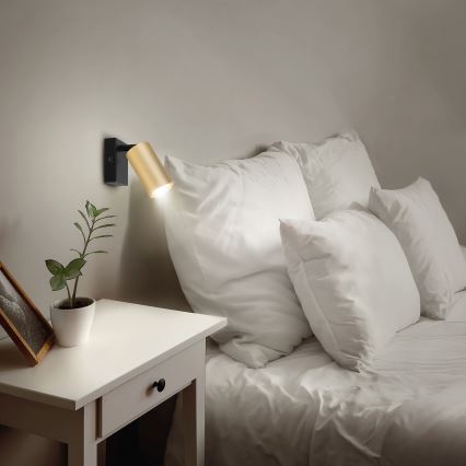 BRILAGI - Aplique de pared tipo spot LED RGBW regulable con interruptor SELE 1xGU10/4,8W/230V 3000K negro/dorado + control remoto