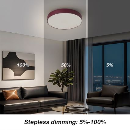 Brilagi - Luminaria de techo LED regulable POOL LED/36W/230V 3000-6000K Ø 30 cm burdeos + mando a distancia