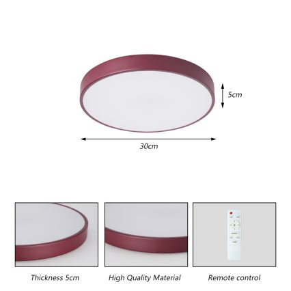 Brilagi - Luminaria de techo LED regulable POOL LED/36W/230V 3000-6000K Ø 30 cm burdeos + mando a distancia