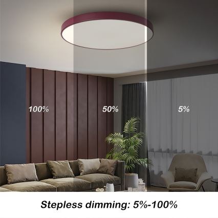 BRILAGI - Luminaria de techo LED regulable POOL LED/60W/230V 3000–6000K, diámetro 60 cm, burdeos + mando a distancia