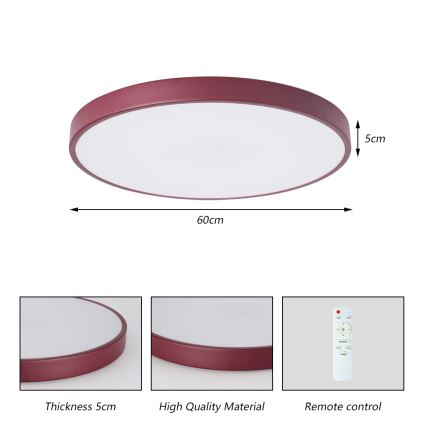 BRILAGI - Luminaria de techo LED regulable POOL LED/60W/230V 3000–6000K, diámetro 60 cm, burdeos + mando a distancia